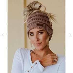 NEW Three Bird Nest Messy Bun Beanie